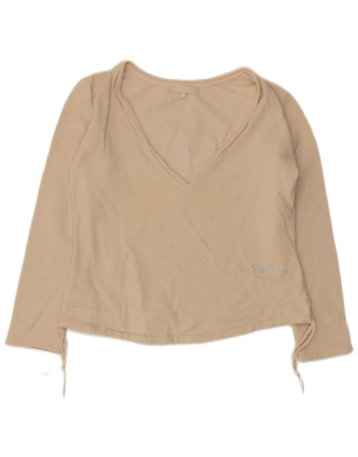 Max Mara Mujer Top Manga Larga UK 10 Small Beige Algodón