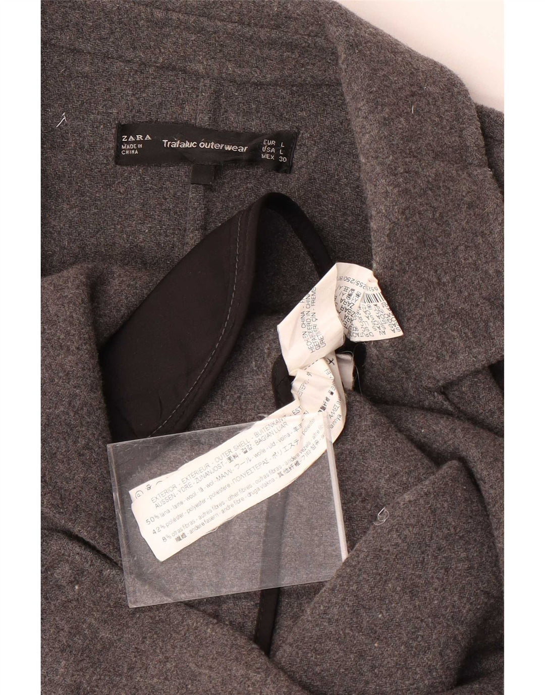Zara Mujer Trafaluc Abrigo Abierto UK 46 Grande Lana Gris