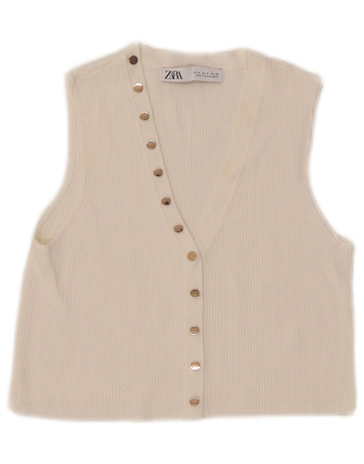 Zara Mujer Top Corto Sin Mangas UK 10 Small Blanco