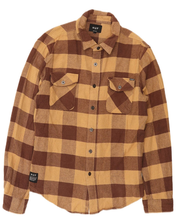HUF Camisa de franela para hombre de algodón a cuadros marrón grande
