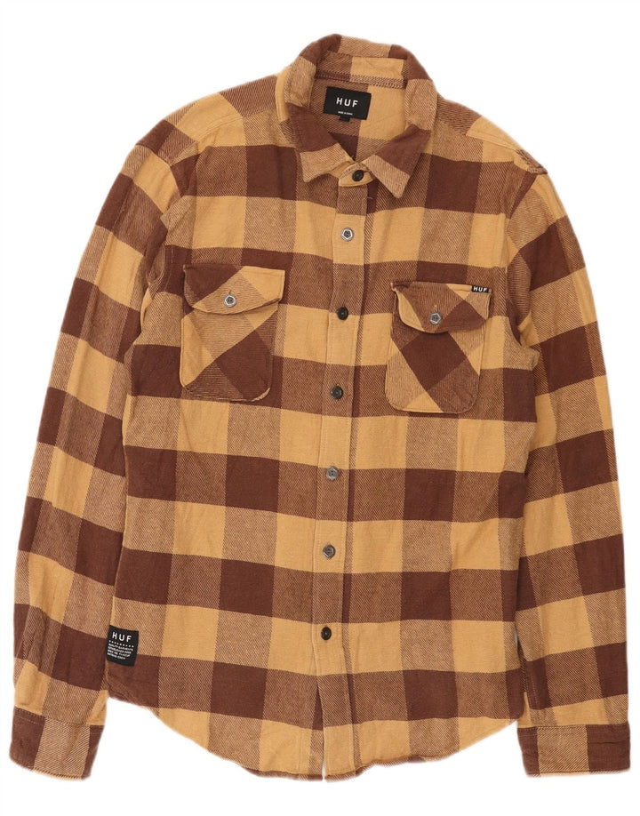 HUF Camisa de franela para hombre de algodón a cuadros marrón grande