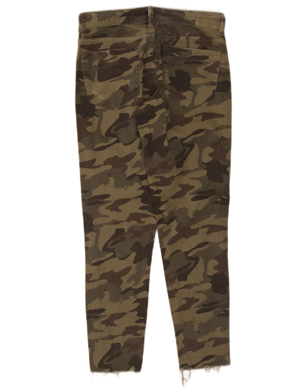 Zara Mujer Crop Skinny Jeans EU 36 XS W26 L26 Caqui Camuflaje Algodón