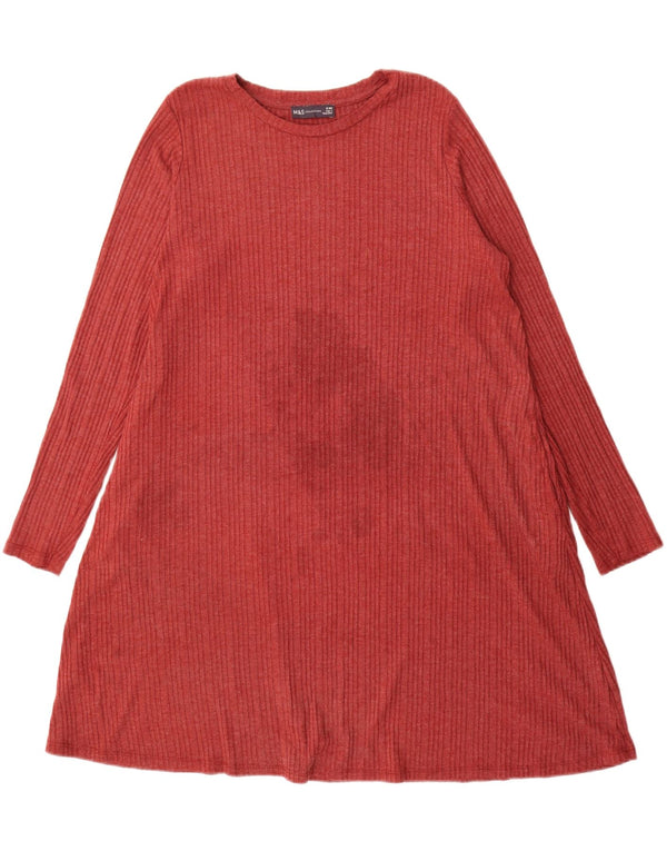 Marks & Spencer Vestido de tienda de campaña de manga larga para mujer UK 40 XL Poliéster burdeos