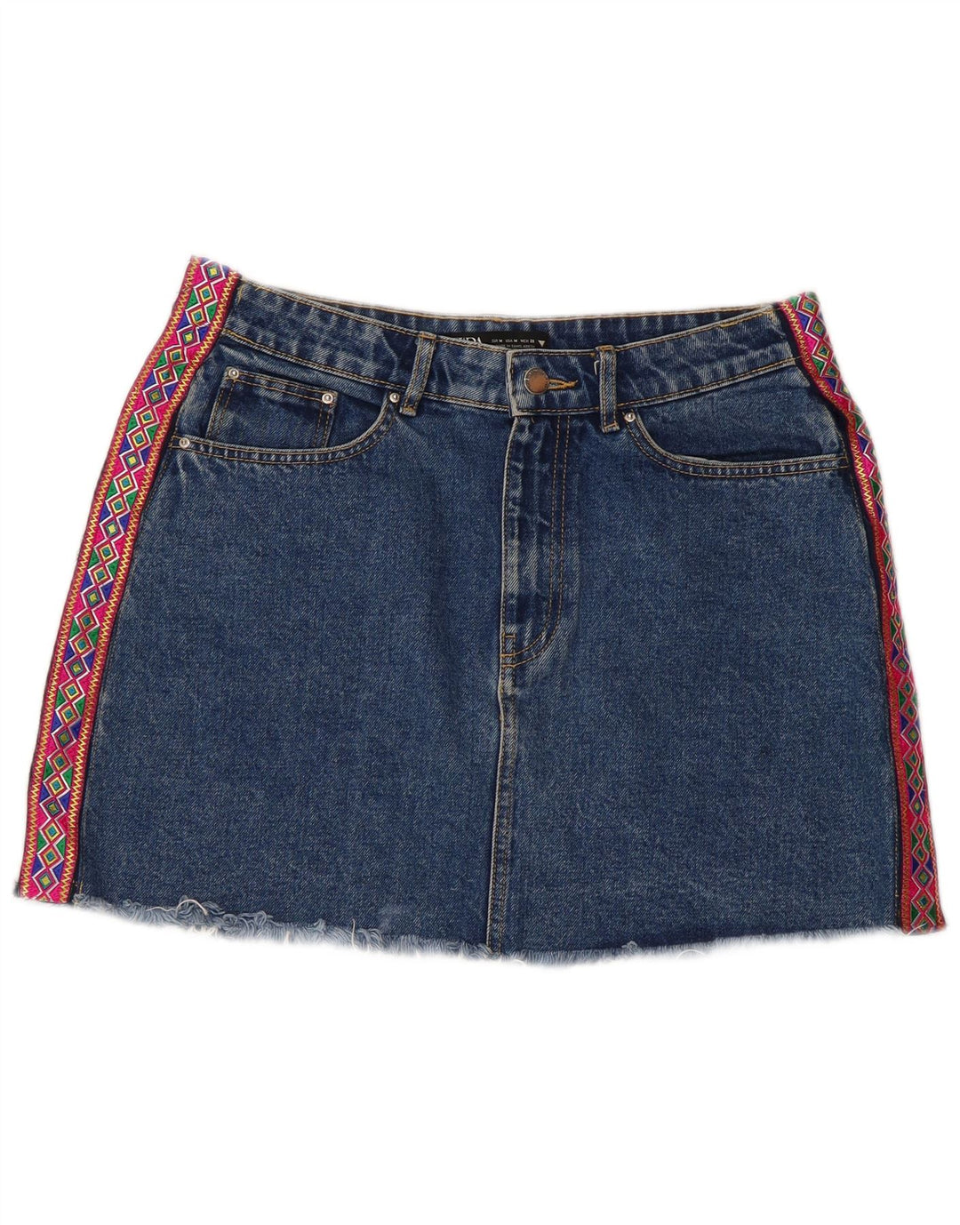 Zara Mujer Mini Falda Vaquera Mediana W28 Azul Geométrico