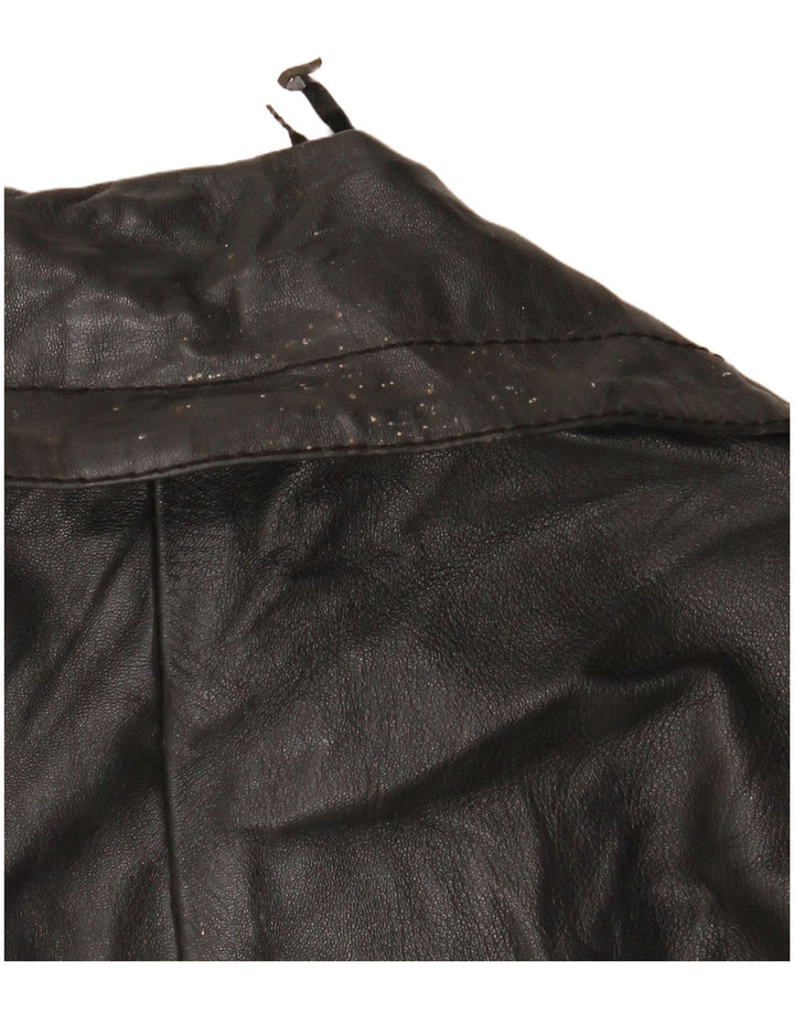 VINTAGE Chaqueta de cuero de doble pecho para mujer Reino Unido 12 Negro medio