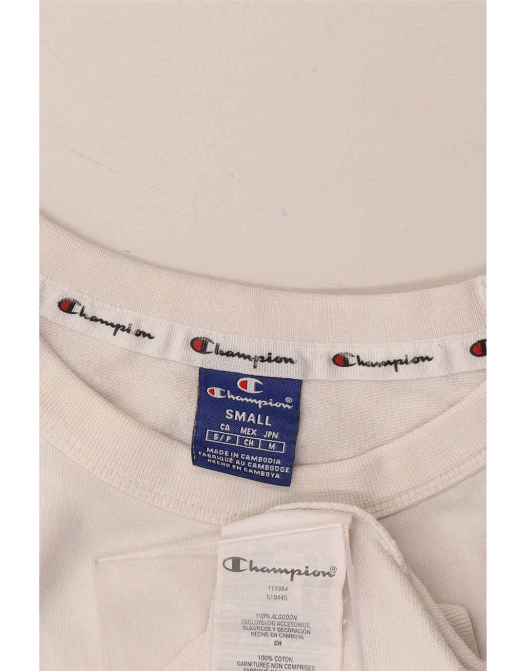 CHAMPION Womens Oversized Crop Graphic Sweatshirt Jumper UK 10 Small White Vintage Champion and Second-Hand Champion from Messina Hembry 