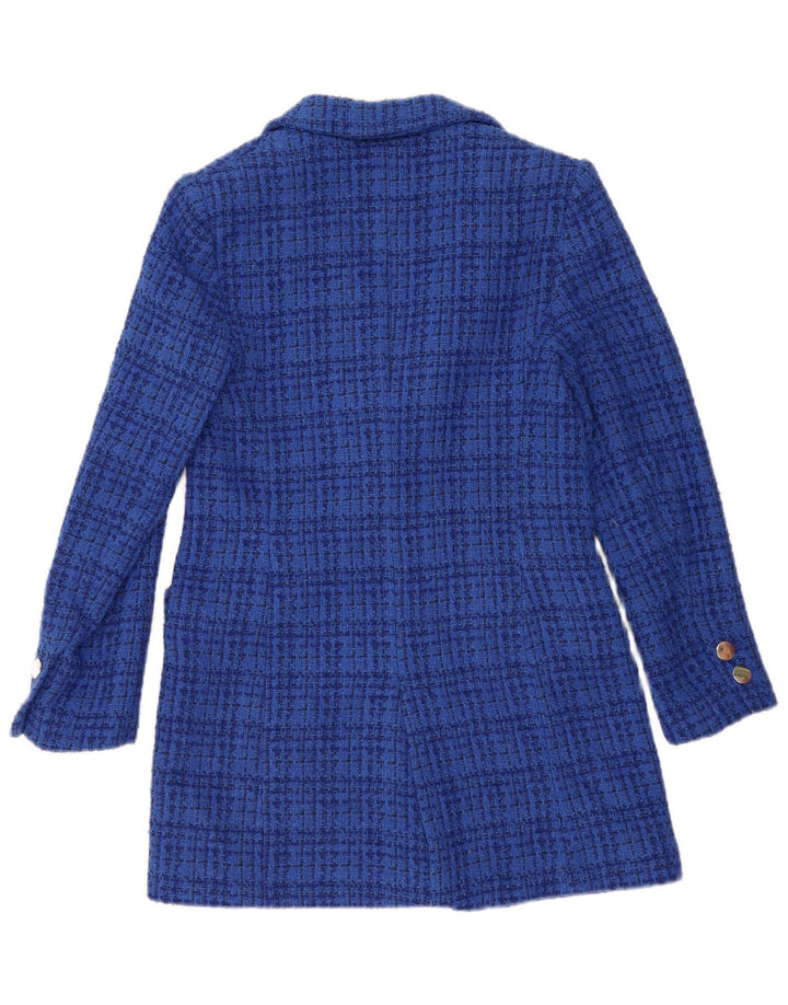 Zara Chaqueta Blazer De 2 Botones para Mujer UK 10 Small Blue Check Cotton