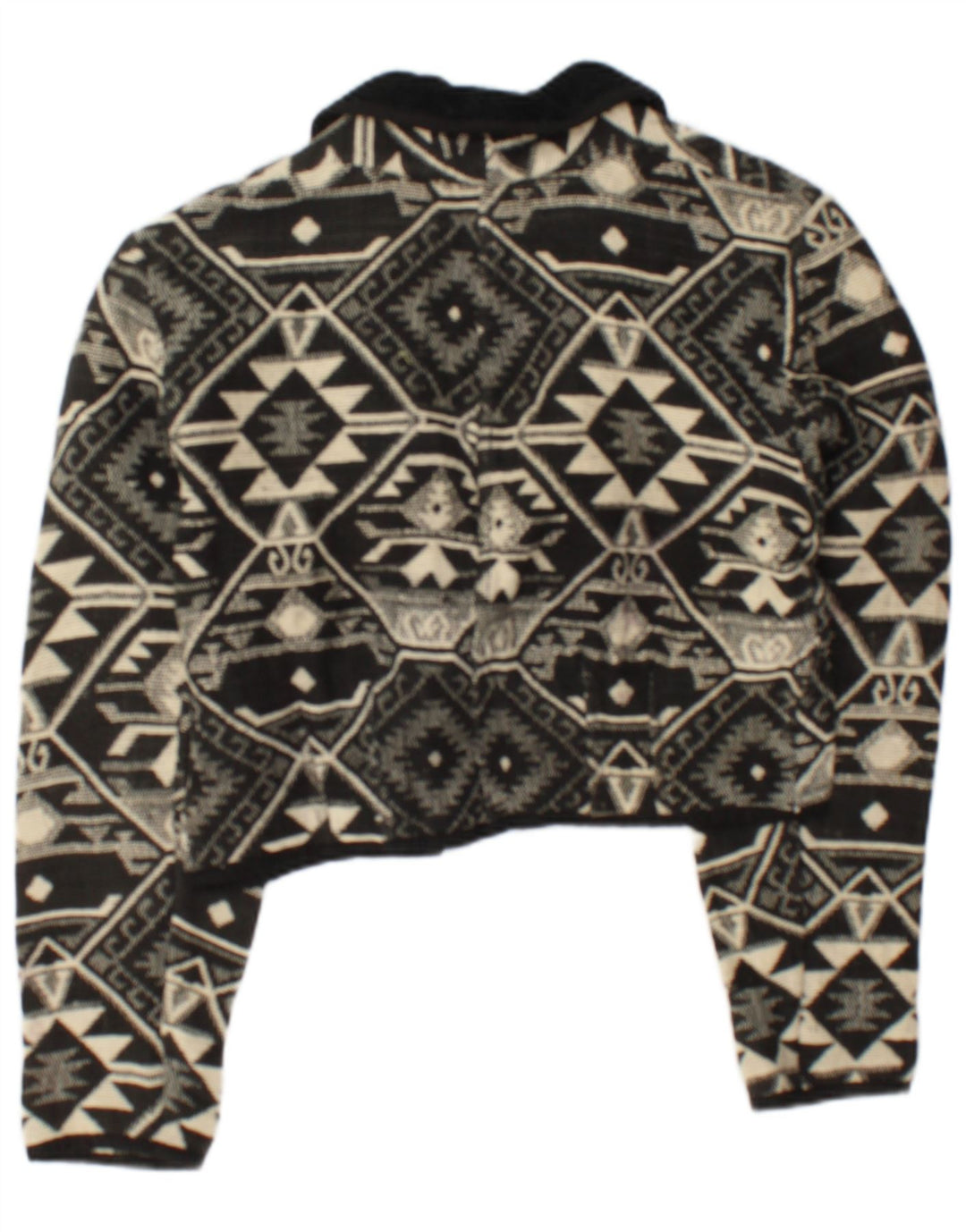 Vintage mujer crop open bomber chaqueta Reino Unido 14 algodón geométrico negro medio