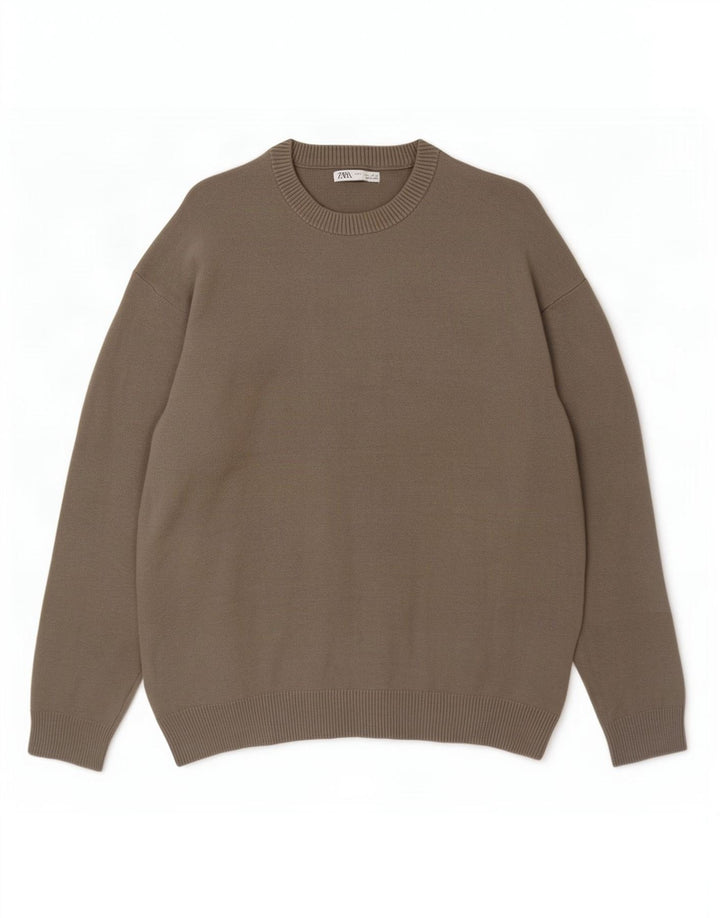 Zara Hombre Jersey Cuello Redondo Jersey Large Viscosa Gris