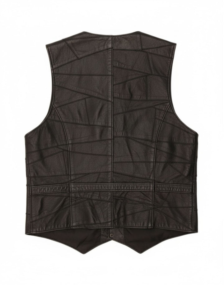Chaleco de cuero vintage para hombre pequeño patchwork negro