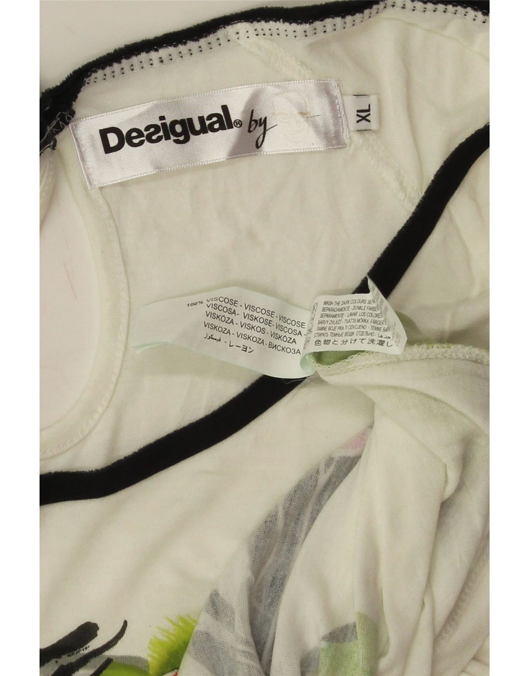 Desigual Mujer Camiseta Gráfica Top UK 18 XL Off White Viscosa