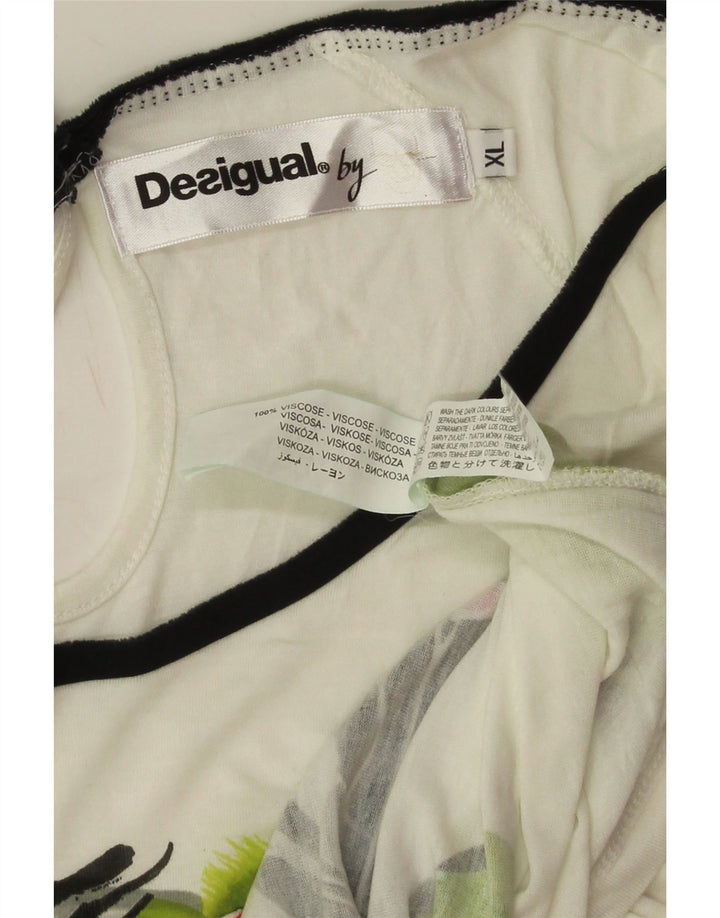 Desigual Mujer Camiseta Gráfica Top UK 18 XL Off White Viscosa