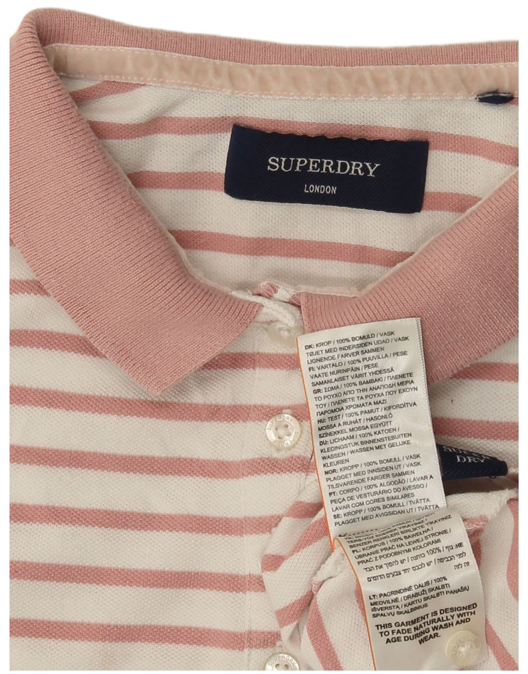SUPERDRY Polo para mujer UK 40 Algodón a rayas rosa medio
