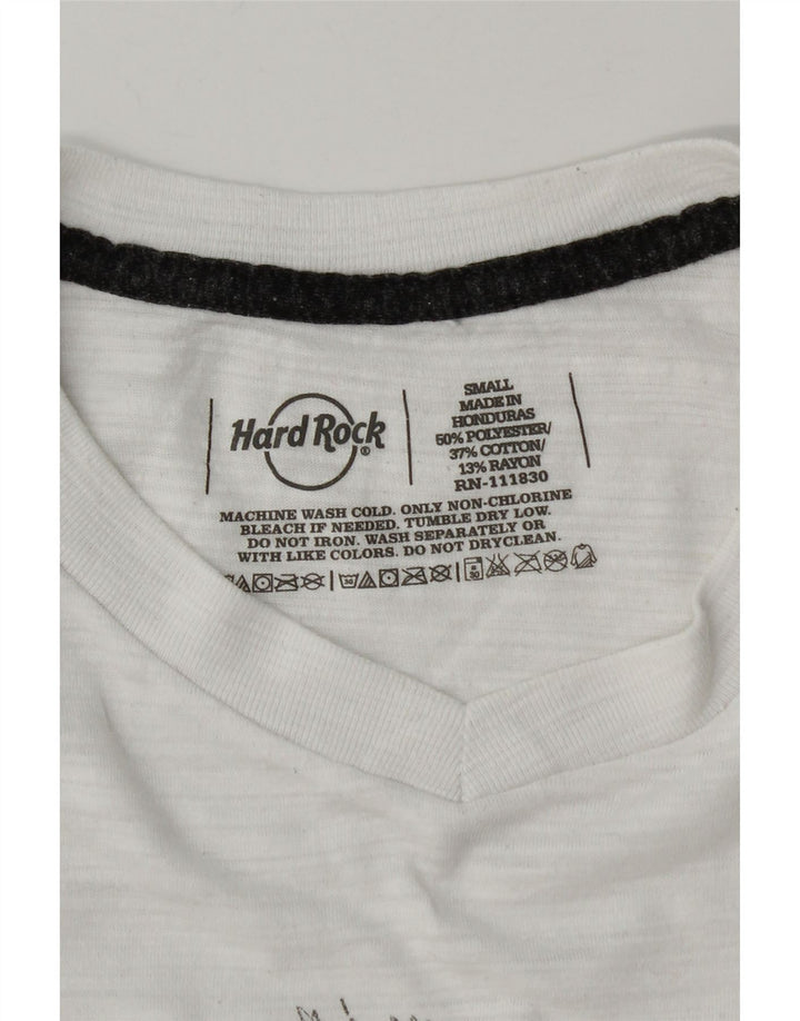 Hard Rock Cafe Mens Barcelona Graphic Camiseta Top Pequeño Poliéster Blanco