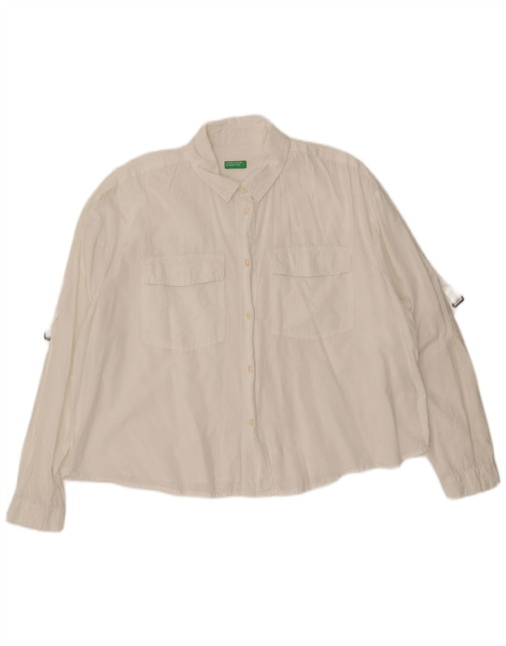 BENETTON Camisa corta extragrande para mujer UK 46 Grande Algodón blanco