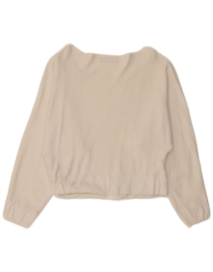 Zara Mujer Top Extragrande Manga Larga UK 10 Small Viscosa Blanca