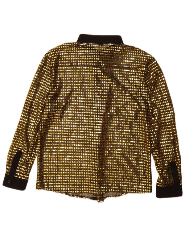 Vintage mujer camisa blusa Reino Unido 18 XL oro poliéster