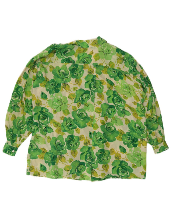 Blusa vintage para mujer IT 42 Seda floral verde medio