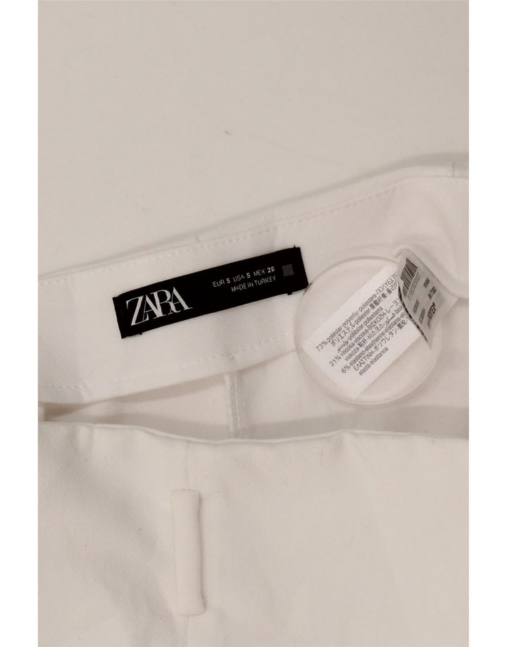 Zara Mujer Pantalones Cortos Casuales De Cintura Alta Pequeño W26 Poliéster Blanco