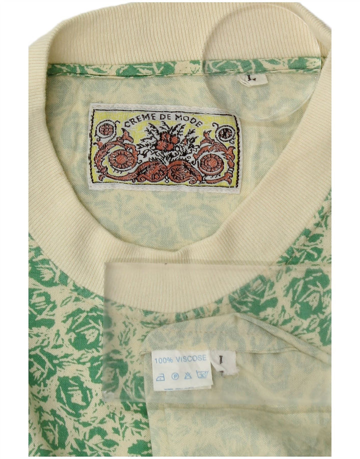 VINTAGE Camiseta para hombre Top Grande Verde Floral Viscosa