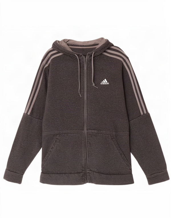 Adidas - Sudadera con capucha y cremallera para hombre, algodón gris medio