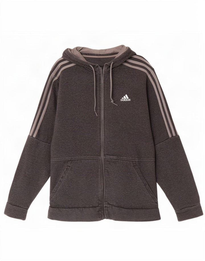 Adidas - Sudadera con capucha y cremallera para hombre, algodón gris medio
