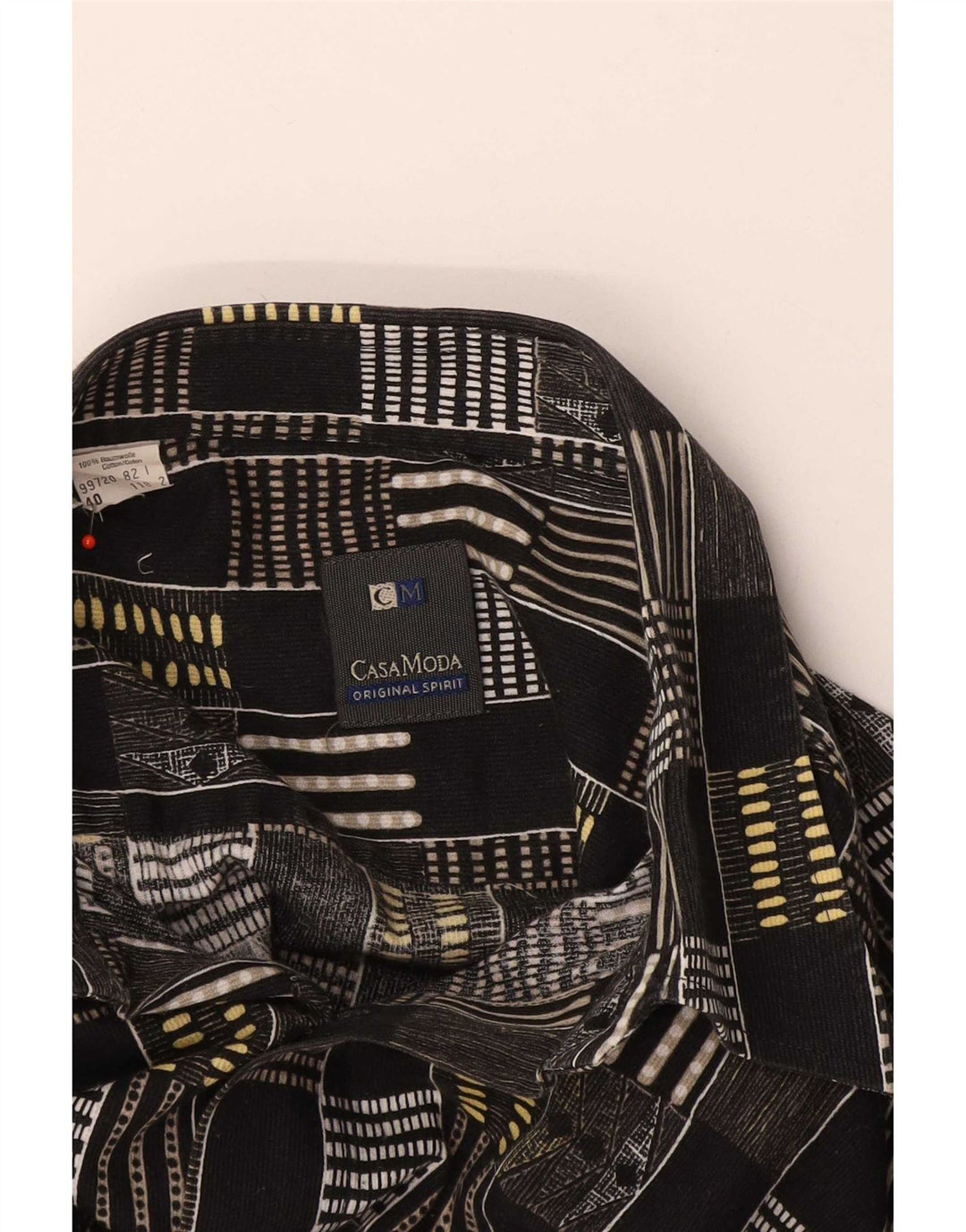 Casa Moda Camisa Manga Corta Hombre Talla 40 Mediana Negro Algodón Geométrico