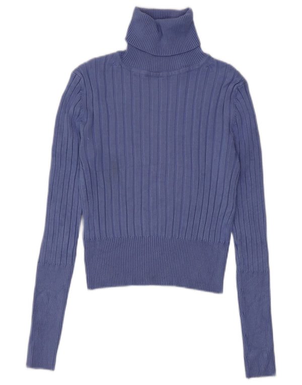 Zara Mujer Crop Roll Neck Jumper Sweater UK 12 Medio Púrpura
