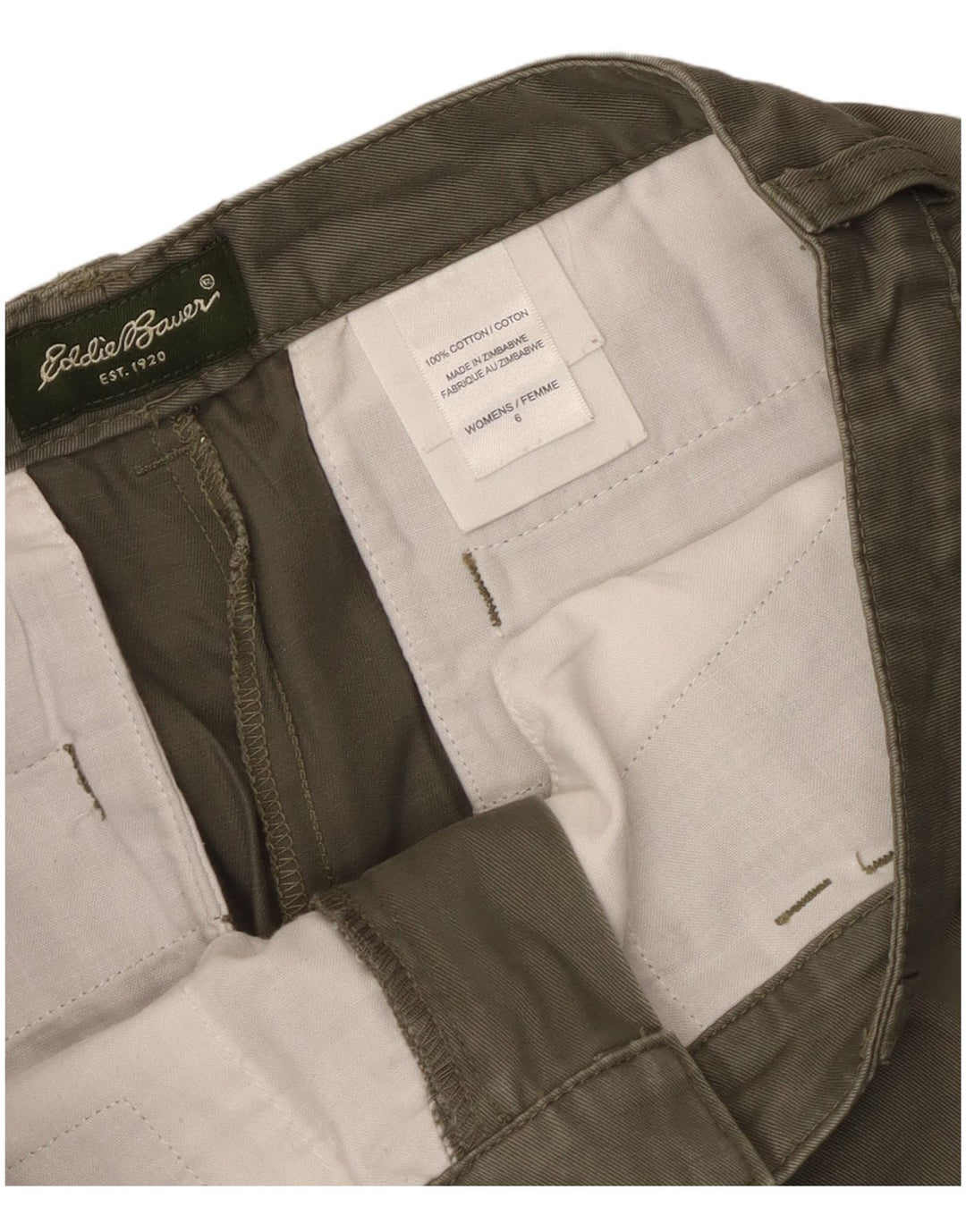 Eddie Bauer Pantalones cortos casuales para mujer US 6 mediano W30 algodón caqui