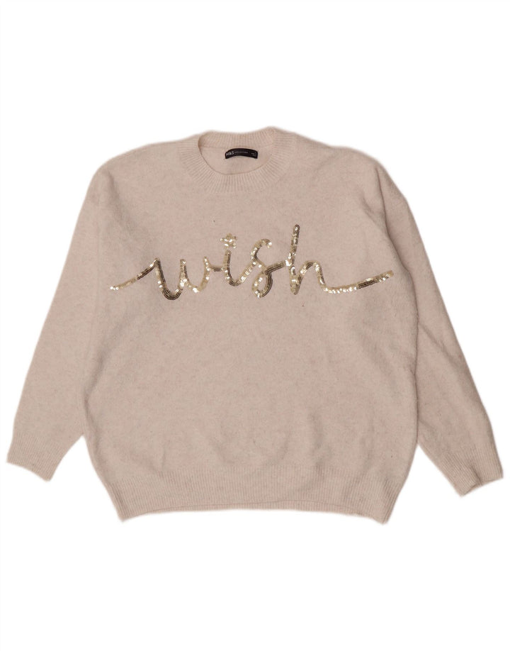 Marks & Spencer Suéter de cuello redondo para mujer UK 46 Large Off White