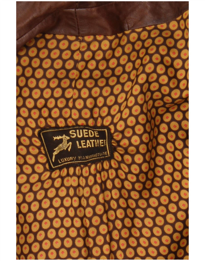 Vintage hombres doble pecho cuero abrigo Reino Unido 36 pequeño cuero marrón