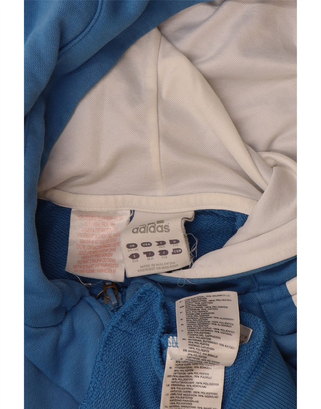 ADIDAS Sudadera con capucha y cremallera gráfica para hombre UK 34/36 Small Blue Colourblock