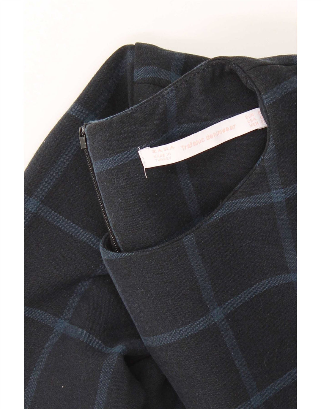 Zara Vestido Recto De Manga Larga Para Mujer UK 40 Small Azul Marino A Cuadros