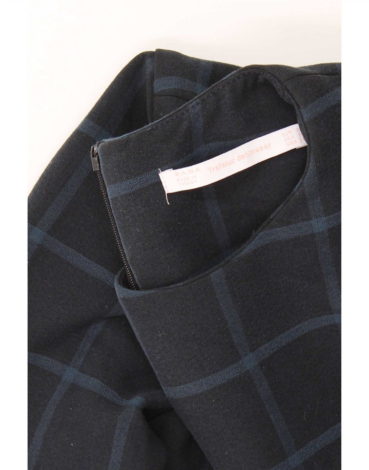 Zara Vestido Recto De Manga Larga Para Mujer UK 40 Small Azul Marino A Cuadros