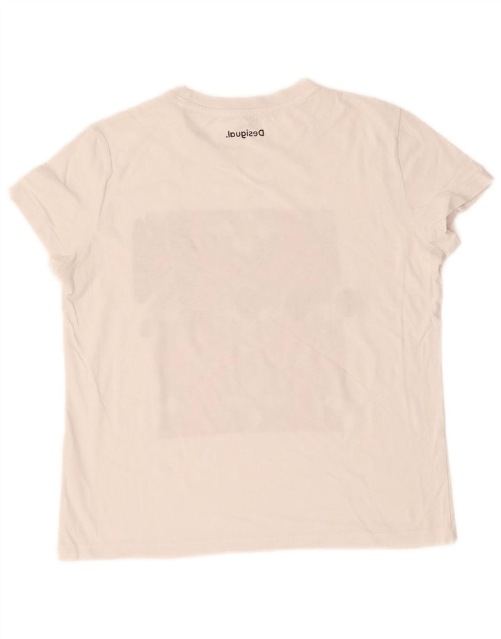 Desigual Mujer Camiseta Gráfica Top UK 12 Medium Blanco