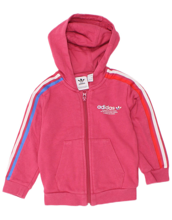 Adidas - Sudadera con capucha para bebé niña, diseño gráfico con cremallera, 12-18 meses, algodón rosa