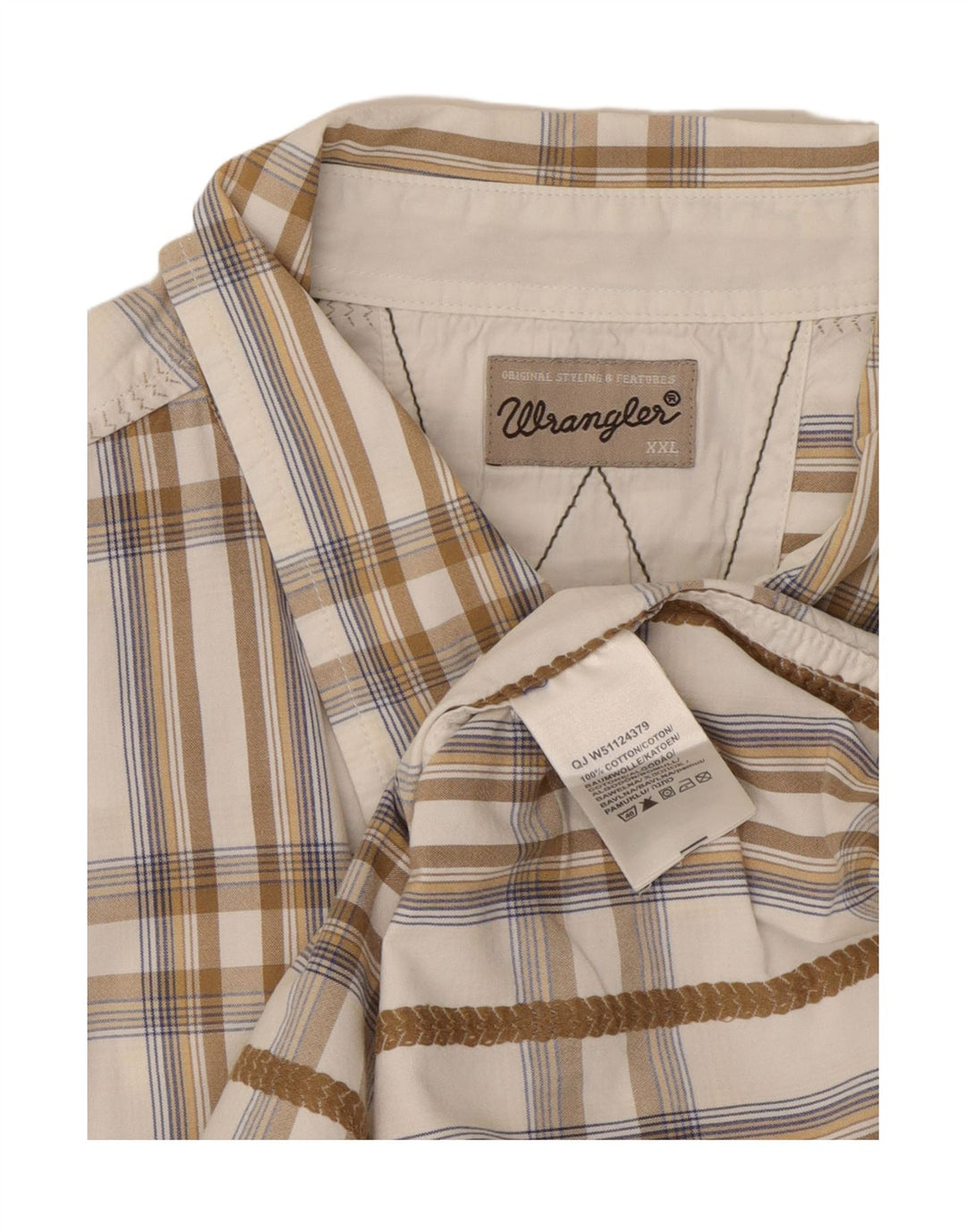 WRANGLER Camisa de manga corta para hombre 2XL Algodón a cuadros blanco