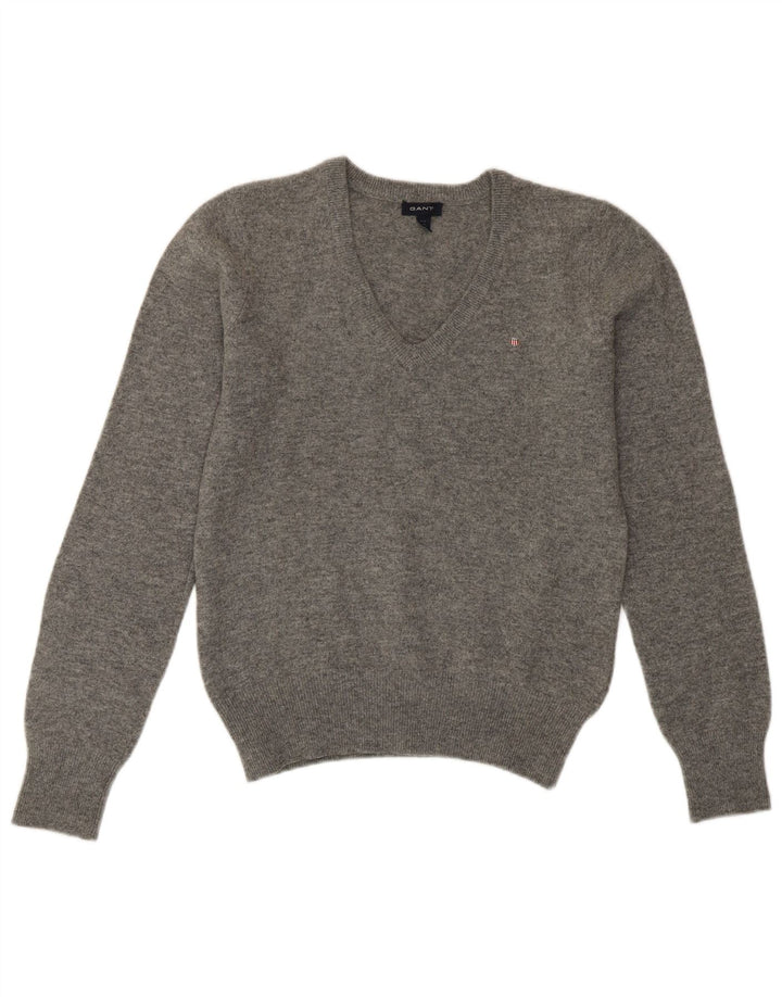 GANT Suéter corto con cuello en V para mujer UK 10 Small Grey Wool