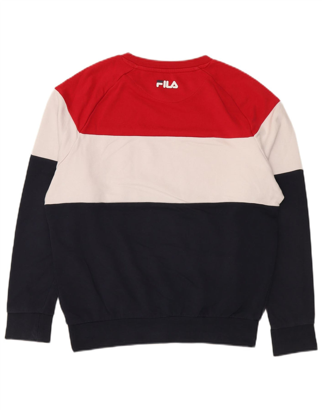 FILA Sudadera con estampado gráfico para hombre, jersey pequeño multicolor con bloques de color