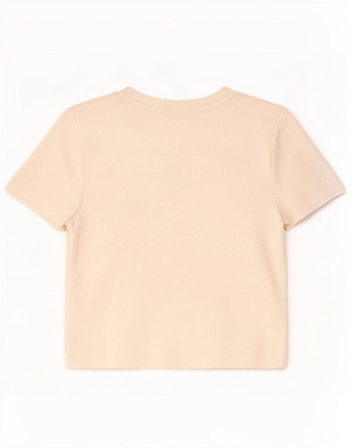 Zara Mujer Crop Camiseta Top UK 12 Medium White Viscosa
