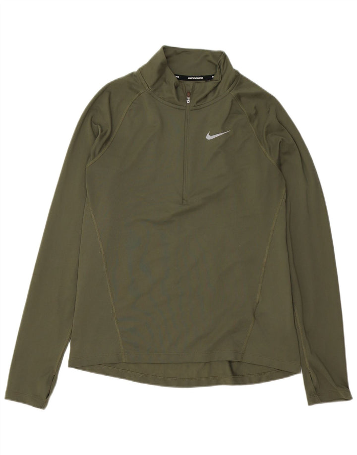 Nike Mujer Running Zip Neck Top Manga Larga UK 44 Medio Caqui Poliéster