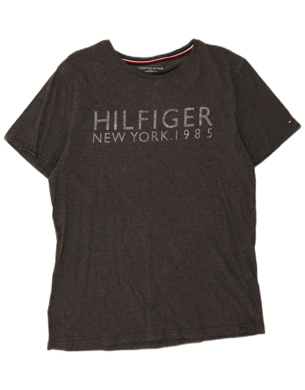 Tommy Hilfiger Camiseta gráfica para hombre Top grande de algodón gris