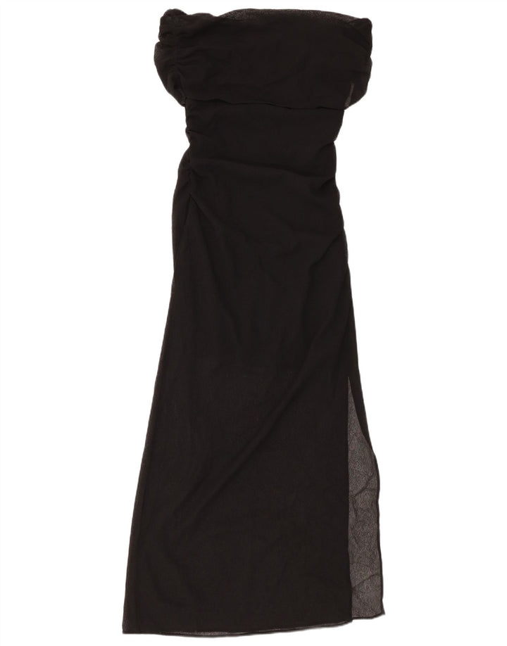 ZARA Vestido maxi con hombros descubiertos para mujer UK 8 Small Poliéster negro