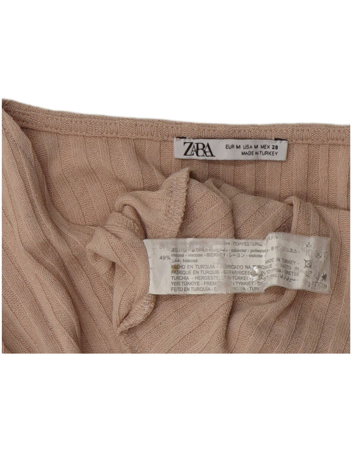 Zara Mujer Blusa Corta Top UK 42 Poliéster Beige Medio