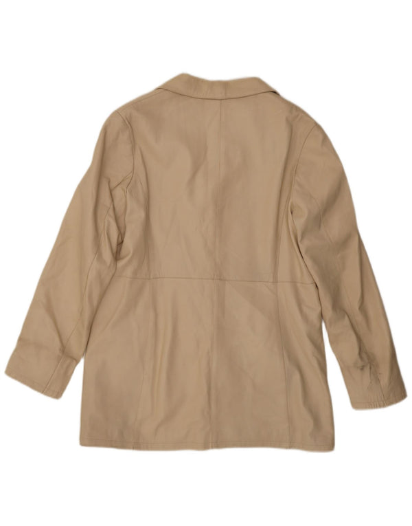 Vintage mujer 3 botones cuero Blazer chaqueta IT 48 XL cuero beige
