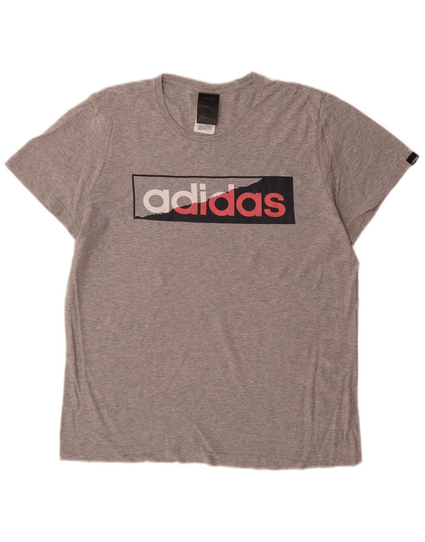 Adidas - Camiseta gráfica para hombre, talla pequeña, algodón gris