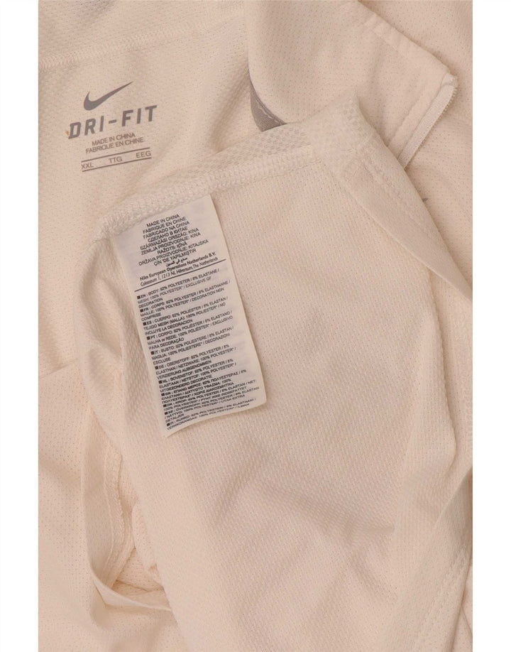 Nike Camiseta Dri Fit con cuello y cremallera para hombre, 2XL, poliéster blanco
