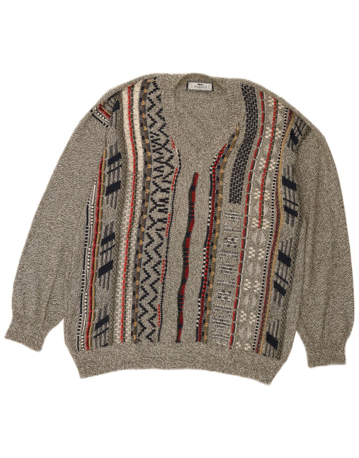 Engbers Jersey con cuello en V para hombre IT 50 de algodón a rayas gris medio
