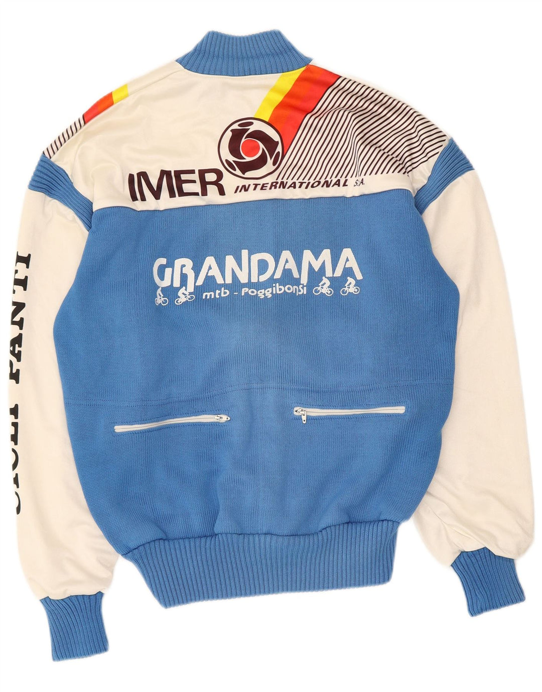 Vintage hombres gráfico chándal top chaqueta IT 50 medio azul colorblock