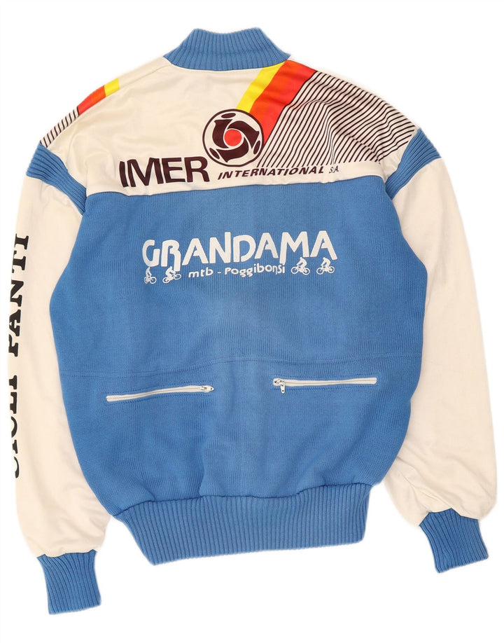 Vintage hombres gráfico chándal top chaqueta IT 50 medio azul colorblock